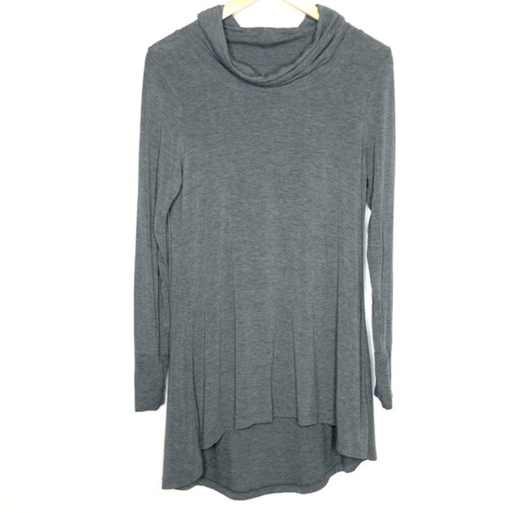 Cuddl Duds Gray Long Sleeve Cowl Neck Tunic Top Size Medium Thumb Holes